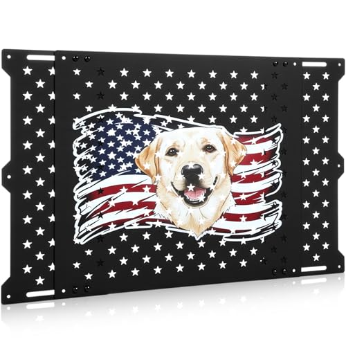 18" Adjustable RV Screen Door Protector for Dogs, Aluminum RV Screen Door Guard Grille, Fits 22"-31.5" Wide Camper Entry Doors Pet Scratch Shield Barrier with USA Flag Dog Head and Star Design