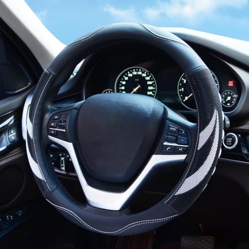 Alusbell Microfiber Leather Steering Wheel Cover Breathable Auto Car Steering Wheel Cover for Women and Men Universal 15 Inches (White) - color: White