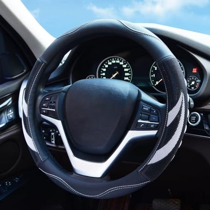 Alusbell Microfiber Leather Steering Wheel Cover Breathable Auto Car Steering Wheel Cover for Women and Men Universal 15 Inches (White) - color: White