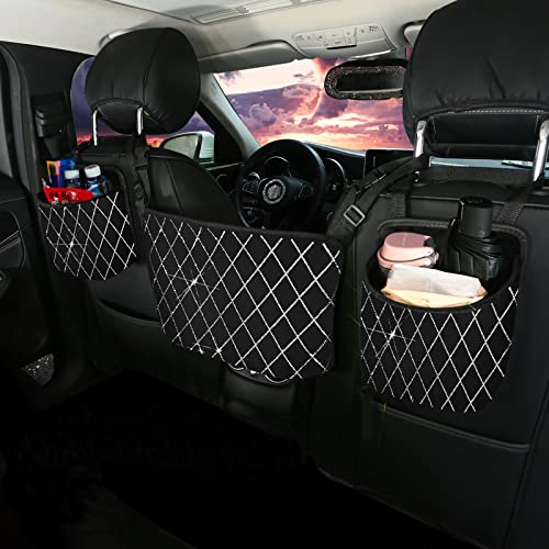 eing Car Organizers and Storage Purse Holder, Large Capacity Car Net Pocket Handbag Holder, Automotive Consoles & Backseat Organizer, Leather Back Seat Bag Between Car Front Seats (White line) - color: A1-Large Rhombic Pure White
