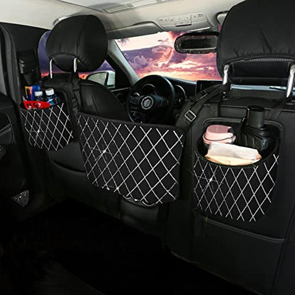eing Car Organizers and Storage Purse Holder, Large Capacity Car Net Pocket Handbag Holder, Automotive Consoles & Backseat Organizer, Leather Back Seat Bag Between Car Front Seats (White line) - color: A1-Large Rhombic Pure White