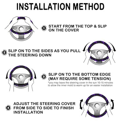 Purple Bat on Starry Sky Steering Wheel Cover with 2 Pcs Car Coasters Neoprene Steering Wheel Cover for Women Men Anti-Slip Breathable Car Accessories Universal 15 Inch Fit Auto Cars Trucks - color: Purple Bat on Starry Sky
