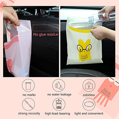 92pcs Car Trash Bags Easy Stick-On Disposable Portable Car Garbage Bags, Waterproof Leak Proof Barf Vomit Bags, Self Adhesive Cleaning Bags for Cars, Bedrooms, Bathrooms, Offices, Kitchens - Pattern A - color: A-92 Pieces