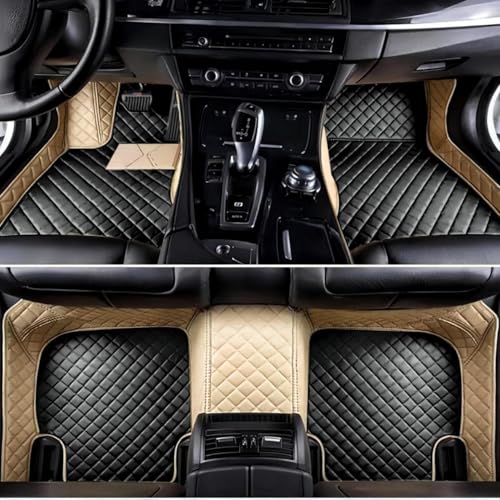 Custom Personalized Floor Mats for Cars，Luxury Full Coverage All Weather Car Floor Mats，Anti-Slip Leather Car Mat Set ，Custom Floor Mats for Cars, Trucks & SUVs (Beige and Black)