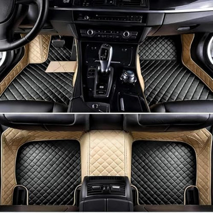 Custom Personalized Floor Mats for Cars，Luxury Full Coverage All Weather Car Floor Mats，Anti-Slip Leather Car Mat Set ，Custom Floor Mats for Cars, Trucks & SUVs (Beige and Black)