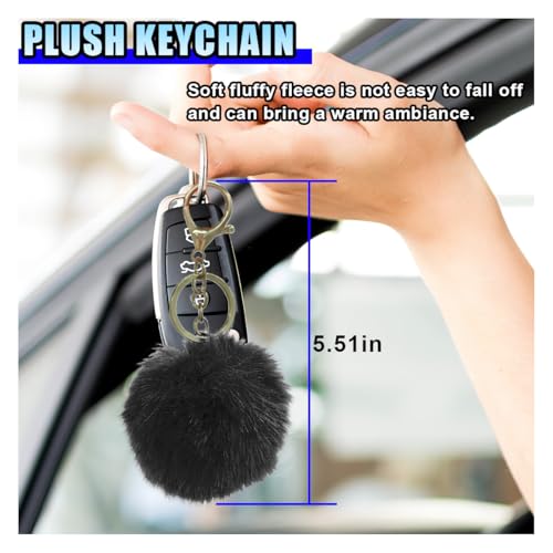 10PCS Fluffy Car Accessories Set, Furry Steering Wheel Cover with Warm Fuzzy Gear Shift Cover Ball Keychain Handbrake Cover Console Seat Belt Shoulder Pads & Diamond Ignition Ring Cup Mats (Black) - color: Black
