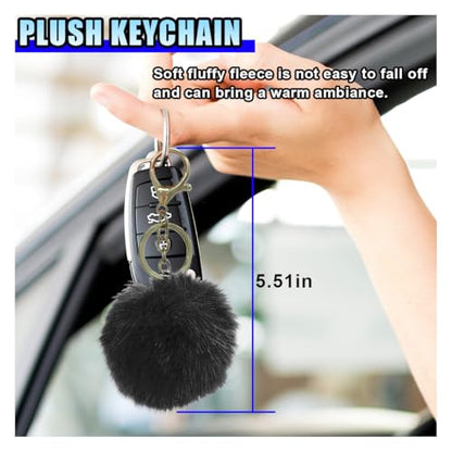 10PCS Fluffy Car Accessories Set, Furry Steering Wheel Cover with Warm Fuzzy Gear Shift Cover Ball Keychain Handbrake Cover Console Seat Belt Shoulder Pads & Diamond Ignition Ring Cup Mats (Black) - color: Black