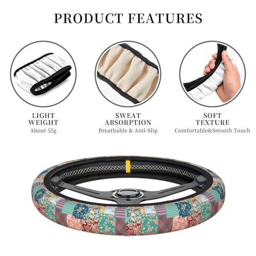 Boho Patch Elastic Steering Wheel Cover Non-Slip Breathable Steering Wheel Protector Fit Auto, SUVs, Truck - color: Boho Patch