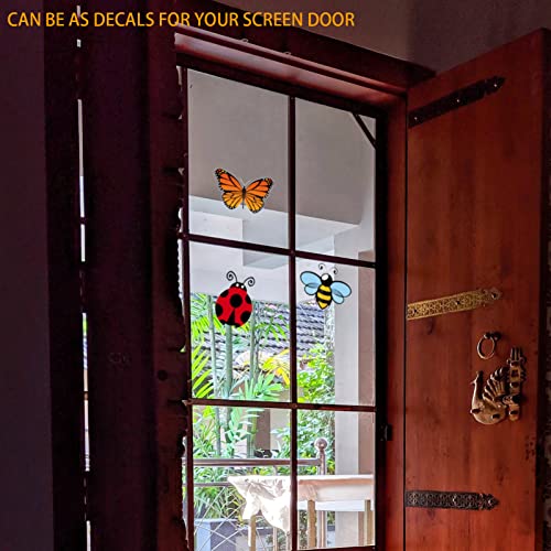 Flexible Screen Door Magnets,Screen Door Protector Patch,Butterflies Bees Ladybugs 6Pcs (3 Sets)- for Keeping People and Pets Safe, and Cover Up Small Holes in Screens.