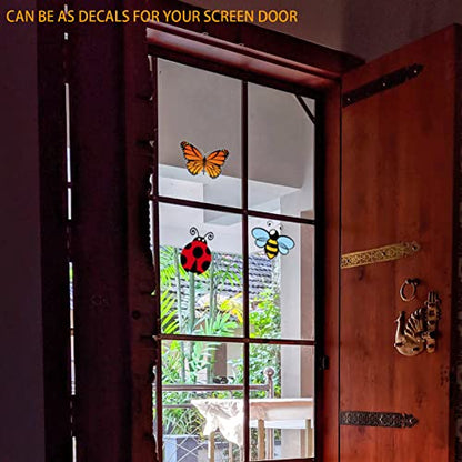 Flexible Screen Door Magnets,Screen Door Protector Patch,Butterflies Bees Ladybugs 6Pcs (3 Sets)- for Keeping People and Pets Safe, and Cover Up Small Holes in Screens.