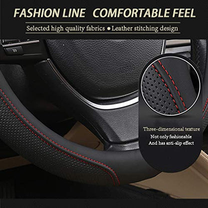 Car Steering Wheel Cover with Durable PU Leather, Universal 15 inch Fit for Car Truck SUV, Breathable Anti Slip Auto Steering Wheel Covers for Men and Women