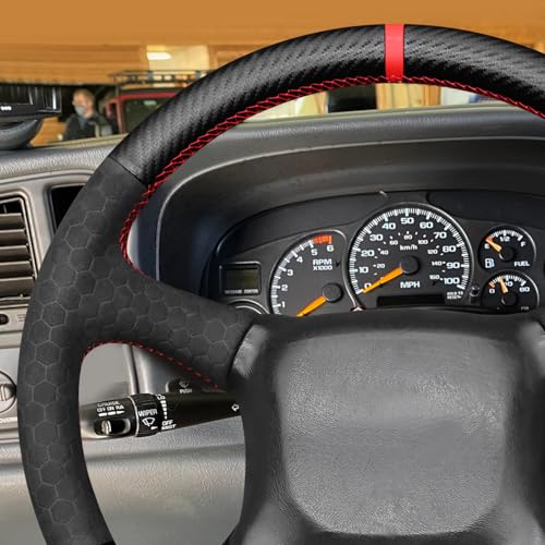 MEWANT DIY Black Matte PU Carbon Fiber Embossed Suede Steering Wheel Cover for Chevy Silverado 1500 Astro Blazer C/K
