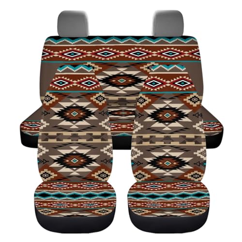 Dreaweet Geometric Aztec Car Seat Covers Full Set Southwestern Native American Seat Covers with Steering Wheel Cover,Center Console Cover,Seat Belt Pads,Coasters,Gear Shift & Handbrake Cover,12 Pcs - color: Geometric Aztec