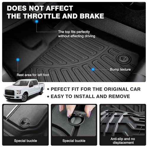 Floor Mats for 2015-2025 Ford F-150 SuperCrew/F150 Lightning Accessories All Weather Floor Liner 3D TPE 1st & 2nd Row Floor Mat Heavy-Duty Floor Liners - size: 3)Ford F-150 SC & Lightning｜15-25｜1st & 2nd Row