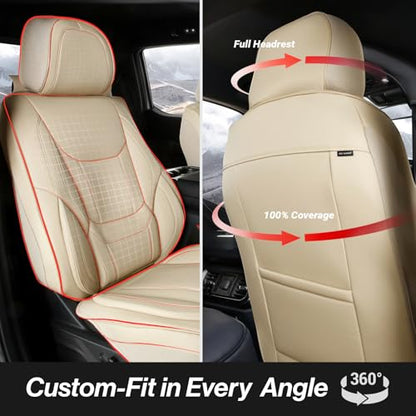 Coverland Custom Fit Car Seat Covers for Car Compatible with [Accord, Prius Prime, Avalon, Legacy, WRX, BRZ] Premium Waterproof Non-Slip Interior Seat Protector [Front Beige - Size Chart A19]