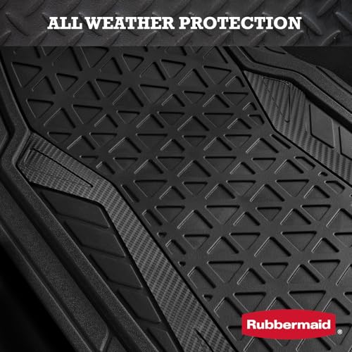 Rubbermaid Car Floor Mats Full Set, Premium Heavy Duty All-Weather Car Mats– Rugged Rubber with Brushed Aluminum Inserts, Universal Trim-to-Fit, Anti-Slip Backing for Cars, SUVs, Trucks & Vans - Black - color: Black