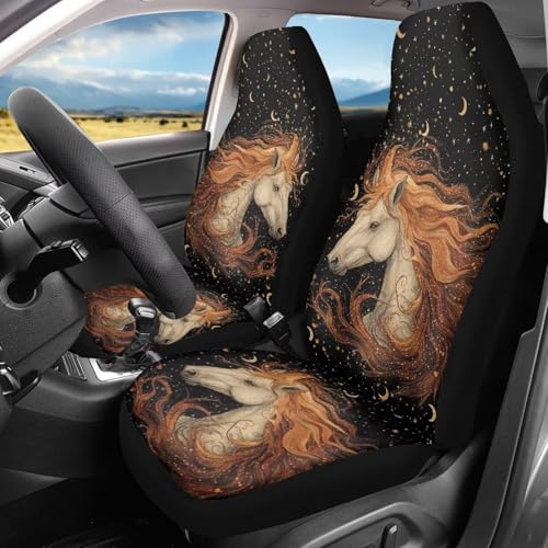 Bulopur Art Horse Car Seat Covers Set of 2, Universal Front Car Seats Vehicle Enterior Protector Suitable Fits Most Car Auto SUV Sedan Truck Easy to Install - color: Art Horse