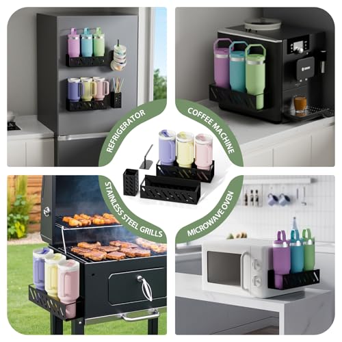 Magnetic Cup Organizer for Full Stanley 30/40 oz Tumbler, 2Pack Water Bottle Holder with Tumbler Lid & Straw Organizer, Ideal for Fridge and other iron surfaces, Flexible disassembly(Black) - size: 6 bottles