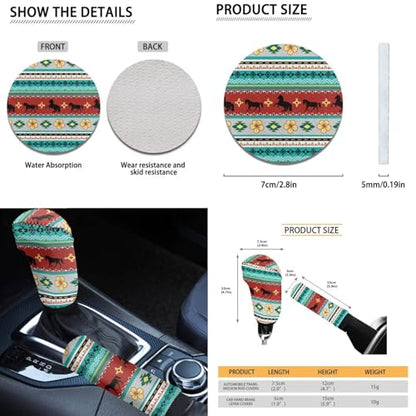 Dreaweet Aztec Tribal Horse Car Seat Covers Full Set 12 Pcs,Universal Car Seat Cover with Steering Wheel Cover,Seat Belt Pads,Armrest Cover,Cup Holder Coasters,Handbrake Cover,Gear Shift Knob Cover - color: Aztec Tribal Horse