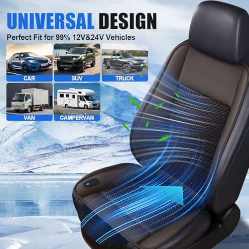 Cooling Car Seat Cushion – 3 Speeds Adjustable Ventilated Car Seat Cover for Cars Without AC, Breathable Automotive Cooling Seat Cover, 12V Plug & Play, Brown (1 Pack) - color: BROWN