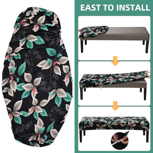 Fuloon Stretch Bench Cover, Anti-Dust Removable Dining Bench Slipcover Washable Seat Cushion Protector for Bedroom, Kitchen, Hotel, Banquet, Green Black Flower - color: Flower Green Black