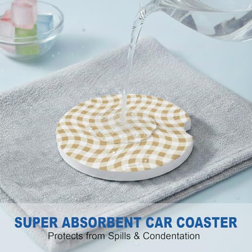 Ceramic Car Coasters, 2 Pack, 2.64" Absorbent Car Cup Holder Coasters, Cute Ceramic Car Coasters for Women, Brown Checkered Pattern - color: Brown2 Checkered