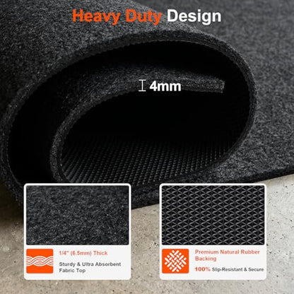 Heavy Duty Oil Spill Mat for Garage Floor, Extra Thick Absorbent with Anti-Slip Rubber Backing, Reusable Under Car Leak Pad (6.6 * 8.5FT)