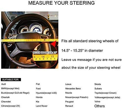Valleycomfy Steering Wheel Covers Universal 15 inch - Genuine Leather, Breathable, Anti Slip & Odor Free (White Line, M(14" 1/2-15" 1/4)) - color: White Line, size: M(14"1/2-15"1/4)