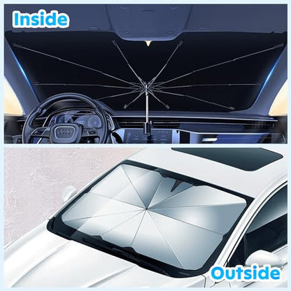 Car Windshield Sun Shade Umbrella, Foldable Windshield Sunshade Front Cover with UV Block, 360°Rotation Bendable Front Window Heat Insulation Protection for Auto Windshield Covers - 56.3"x33.9" - size: XL