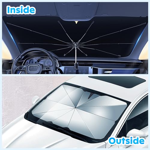 Multper Car Windshield Sun Shade - Reflective Foldable Sunshade Umbrella for UV Rays & Heat Protection, 360° Rotation Bendable Front Window Shield Easy Storage & Keeps Interior Cooler - 55"*31.5" - size: L