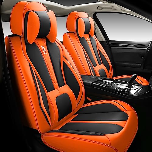 INZU Cute Rabbit Comfortable Leather Auto Car Seat Covers Front & Rear Seat Protector Fit Sedan SUV 5 Seats Full Set Universal Fit (Black Orange) - color: Black Orange