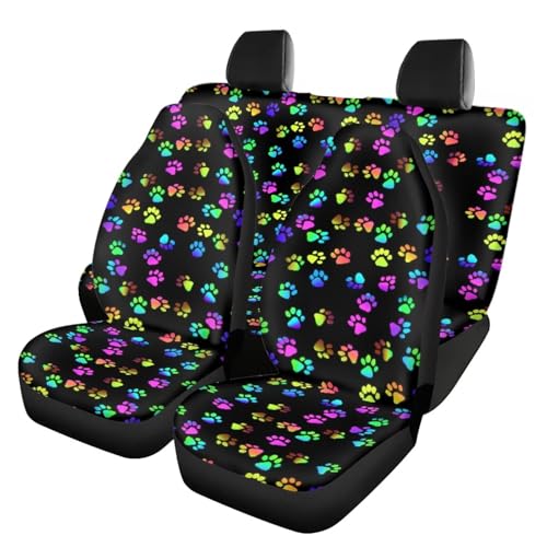 Howilath Cute Colourful Dog Paw Print 4 Packs Auto Seats Protector Elastic Anti-Slip Car Front & Rear Car Seat Covers Interior Accessories All Weather Universal - color: Cute Colourful Dog Paw Print