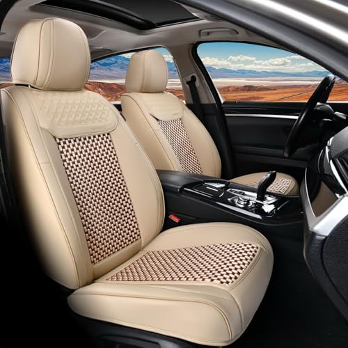 Coverado 2 in 1 Front Seat Covers for Car, Conversions Between Warm Suede and Cold Ice Silk for Car Seat Protector Car Accessories Universal Fit for Most Cars SUVs and Trucks（Beige） - color: 2in1Beige, size: FrontPair