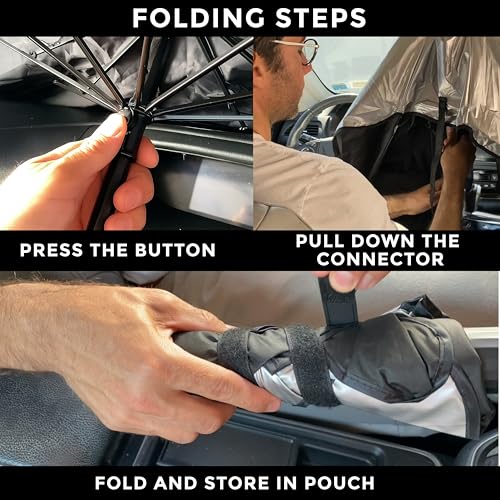 Econour Windshields Sun Shade Umbrella for Car | Medium Foldable Car Sunshade | UV & Heat Protection Front Window Sun Shield, Keeps Interior Cool, Fits Sedans SUVs & Trucks (57” x 33”)