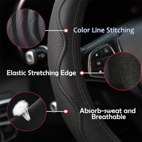 Elastic Steering Wheel Cover Universal 14-15 inch Stretch Car Steering Wheel Covers Microfiber Leather Breathable Anti-Slip Durable Without Inner Ring Steering Wheel Protective - Black - color: black3