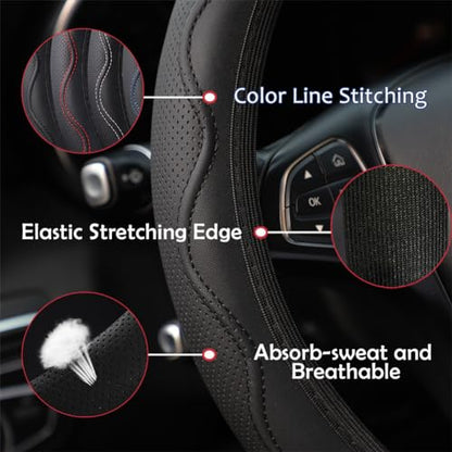 Elastic Steering Wheel Cover Universal 14-15 inch Stretch Car Steering Wheel Covers Microfiber Leather Breathable Anti-Slip Durable Without Inner Ring Steering Wheel Protective - Black - color: black3