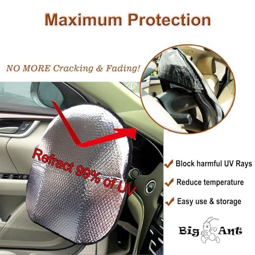 Big Ant Steering Wheel Cover Sun Shade + Bonus Side Window Sunshade-Heat Reflector Fit Most Jumbo/Standard Car-Sliver (20.1"X 17.3")