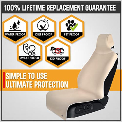 Gorla Gear Beige Premium Universal Fit Waterproof Stain Resistant Tan Khaki Car Seat Cover Neoprene Non-Slip Bucket Seat Dog Sweat Proof Protector Save Your Leather Cloth Seats Van Truck SUV Sedan - color: Beige