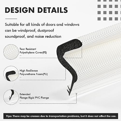 BBTO Weather Stripping Door Seal Exterior Weather Strip for Window V-Shaped Foam Kerf Garage Door Gap Blocker Soundproof Home Improvement Easy to Install(40 Feet,White) - color: White, size: 40 Feet