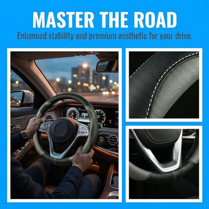 Car Steering Wheel Cover-15 Universal Fit,Breathable Faux Leather Cover with Anti-Slip Lining All Season Cartoon Bear Steering Wheel for Diverse Car Brands,Cute Soft Washable Auto Interior Accessory
