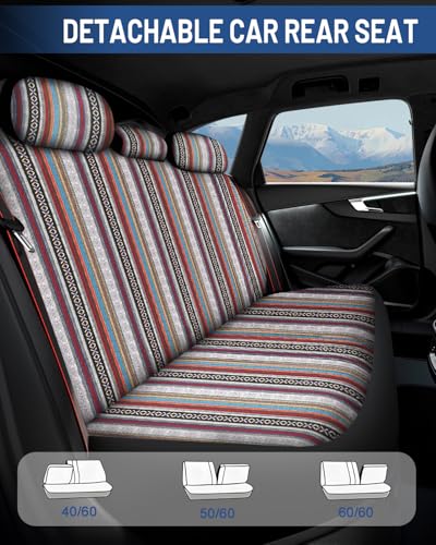 Baja Saddle Blanket Car Seat Covers Full Set with Seat Belt Pads and Steering Wheel Cover, Washable Breathable Striped Woven Cloth Seat Covers for Cars, SUV, Truck, Large Size(Red) - color: Red, size: Full Set