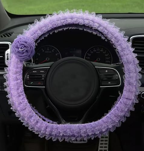 Steering Wheel Cover for Women with Laces Flower Graphic Soft Warm Interior Car Accessories Universal Fit 15" Wheel Protector for SUVs, Van, Trucks (Purple) - color: purple