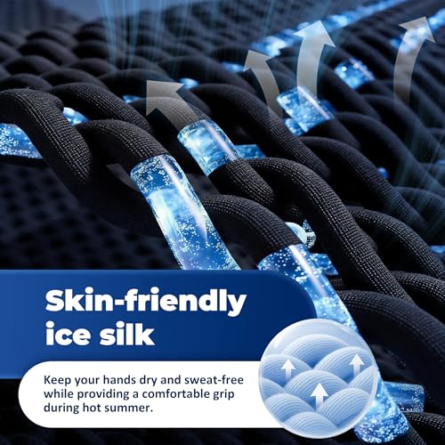 Universal Black Steering Wheel Cover, Microfiber Ice Silk Non-Slip Breathable Cooling Steering Wheel Protector with Upgraded Silicone Inner Ring Warm in Winter Cool in Summer - color: Black