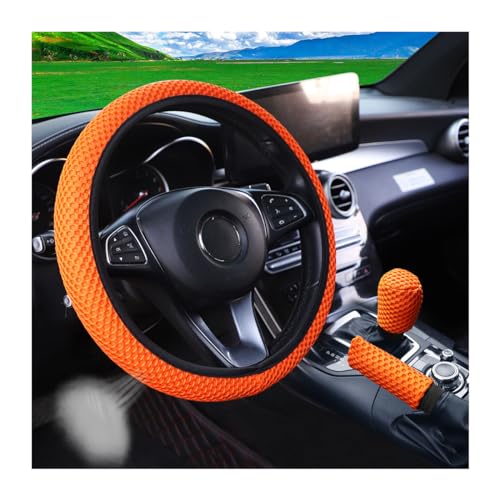 Bittwee 3PCS 15Inch Car Steering Wheel Cover Armrest Cover Gear Shift Cover Set, Microfiber Breathable Anti-Slip Automotive Steering Wheel Protector, Vehicle Interior Decor, Universal Fit（Orange） - color: Orange