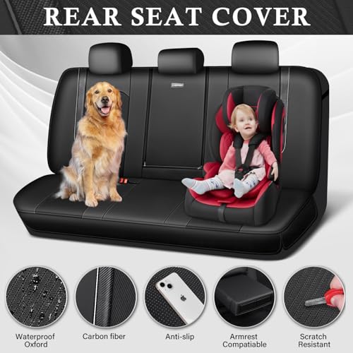 CAR PASS Faux Leather High Back Rear Seat Covers Only, Sporty Waterproof Anti-Slip Airbag Compatible Universal Fit for Most Sedans Trucks Vans SUVs, Rear Black - color: Pure Black Rear