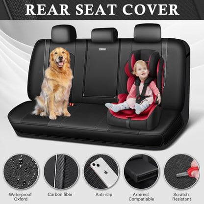 CAR PASS Faux Leather High Back Rear Seat Covers Only, Sporty Waterproof Anti-Slip Airbag Compatible Universal Fit for Most Sedans Trucks Vans SUVs, Rear Black - color: Pure Black Rear