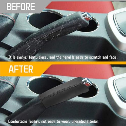 Genuine Leather Handbrake Protector Cover Compatible with Hyundai Rohens-Coupe 2009-2012 Anti-Slip Hand Brake Parking Lever Sleeve Black