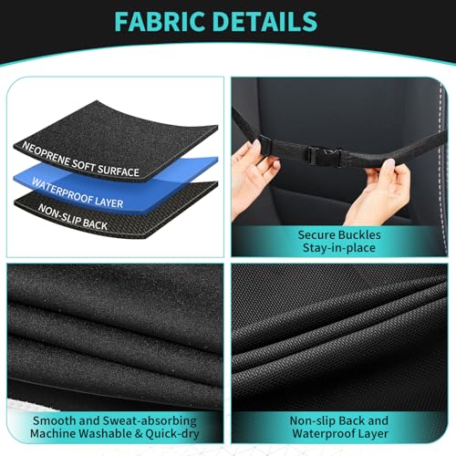 Waterproof 2 Pack Neoprene Car Seat Covers for Trucks, Sweatproof Non-Slip Seat Protector for Cars, SUVs, Vans, Machine Washable, Universal Fit (Black,2-Pcs)
