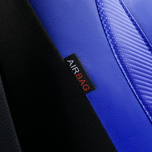 Flying Banner car seat Covers Protects Water Proof Faux Leather Carbon Fiber Fronts Rear Bench Covers (Blue Blue, Full Set - 8PCS) - color: Blue Blue, size: Full Set -- 8PCS