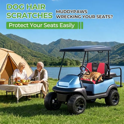 10L0L Golf Cart Seat Covers, Super Comfort Cooler Than Vinyl Seat Cover, Front and Rear Seat Cover for Yamaha EZGO Club Car, No Drilling Breathable Mesh Bench Seat Blanket, Machine Washable - color: Red + Black, style: Front Seat - For Yamaha & Club Car P